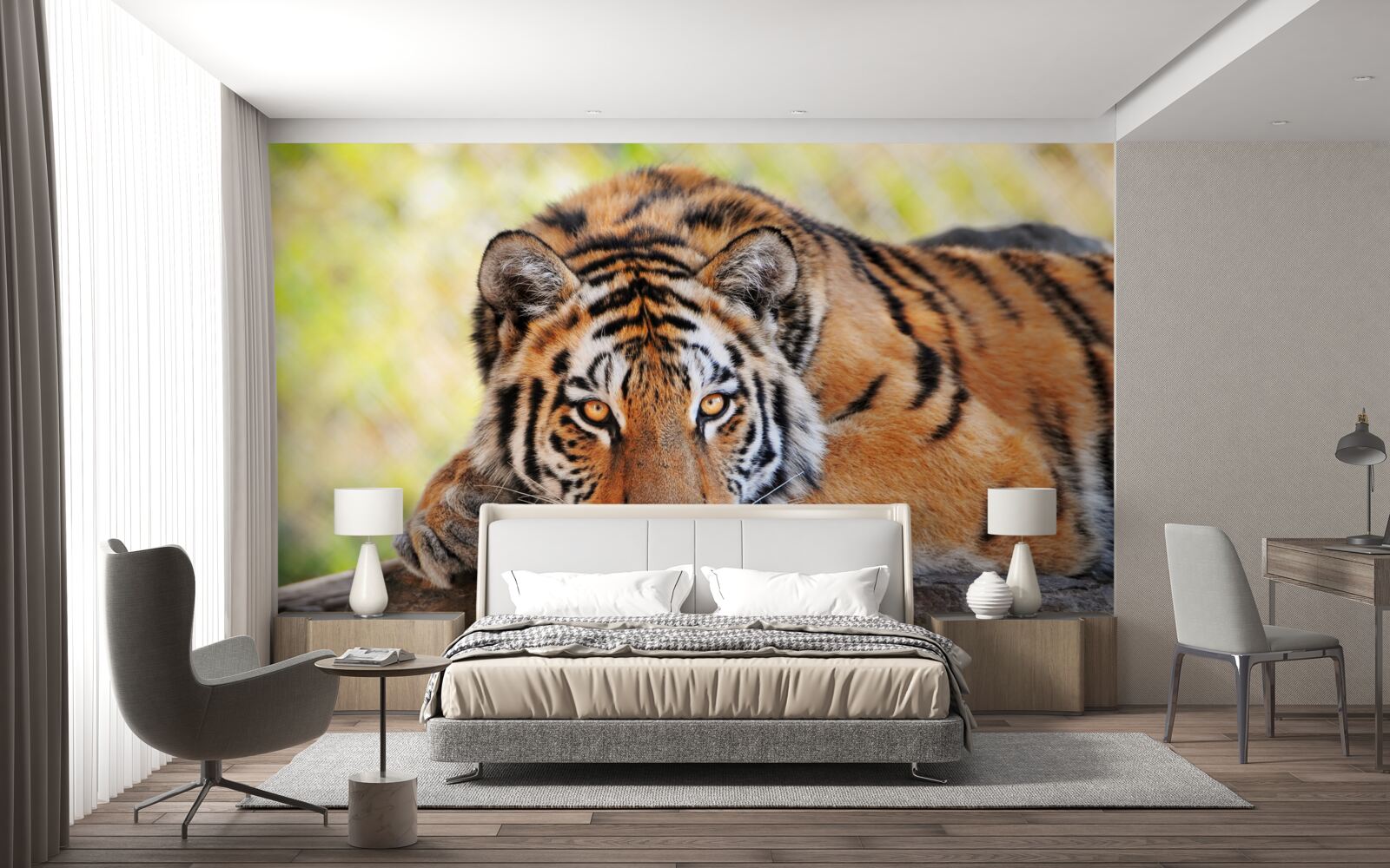 Papier peint tigre prédateur pris en embuscade