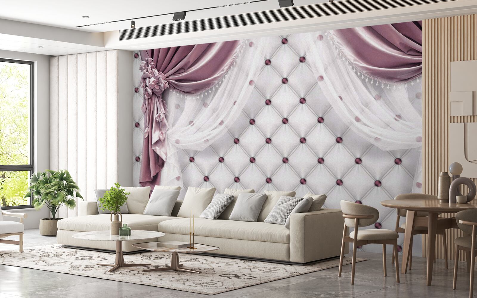 Papier peint corniches élégantes et teintes blanches nacrées