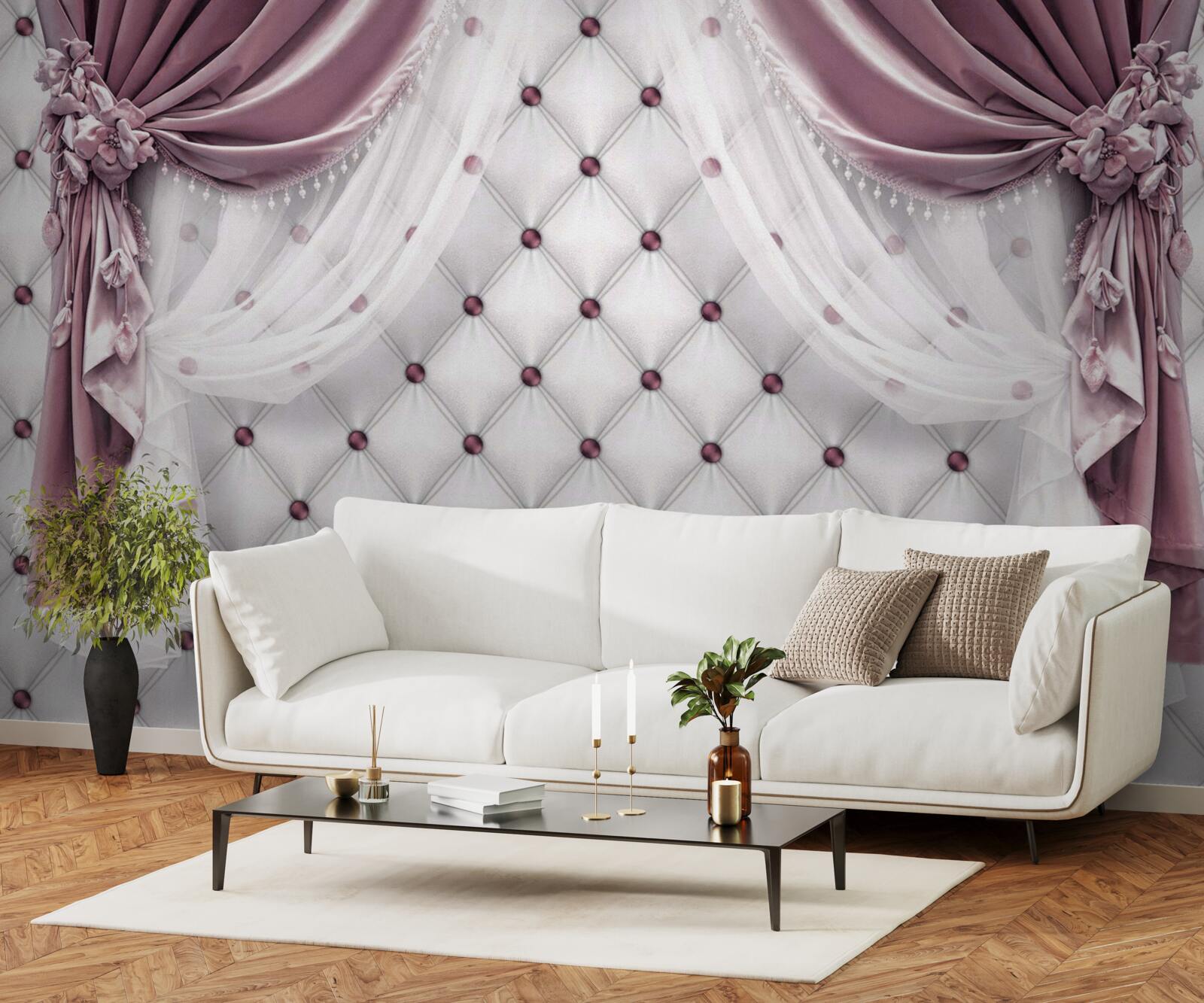 Papier peint corniches élégantes et teintes blanches nacrées