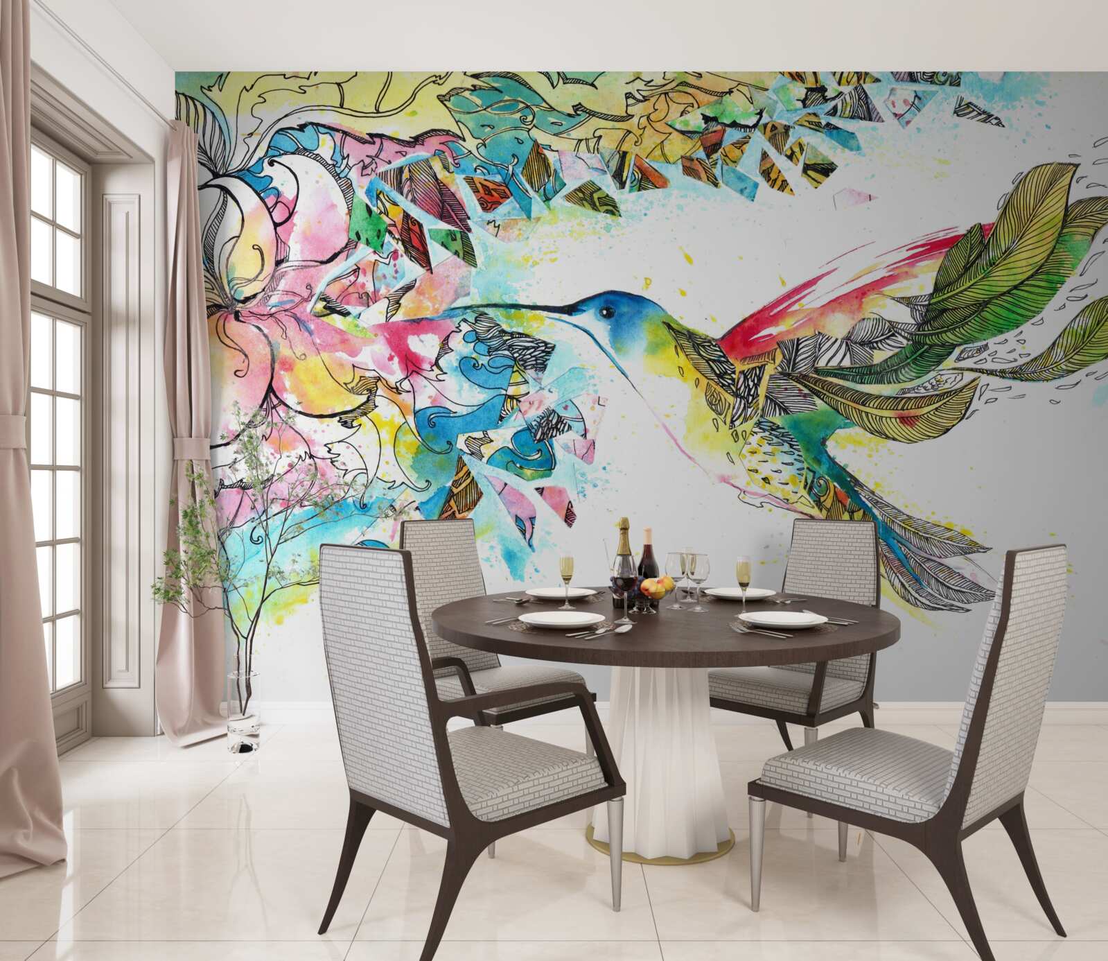 Papier peint les colibris se nourrissent du nectar des fleurs