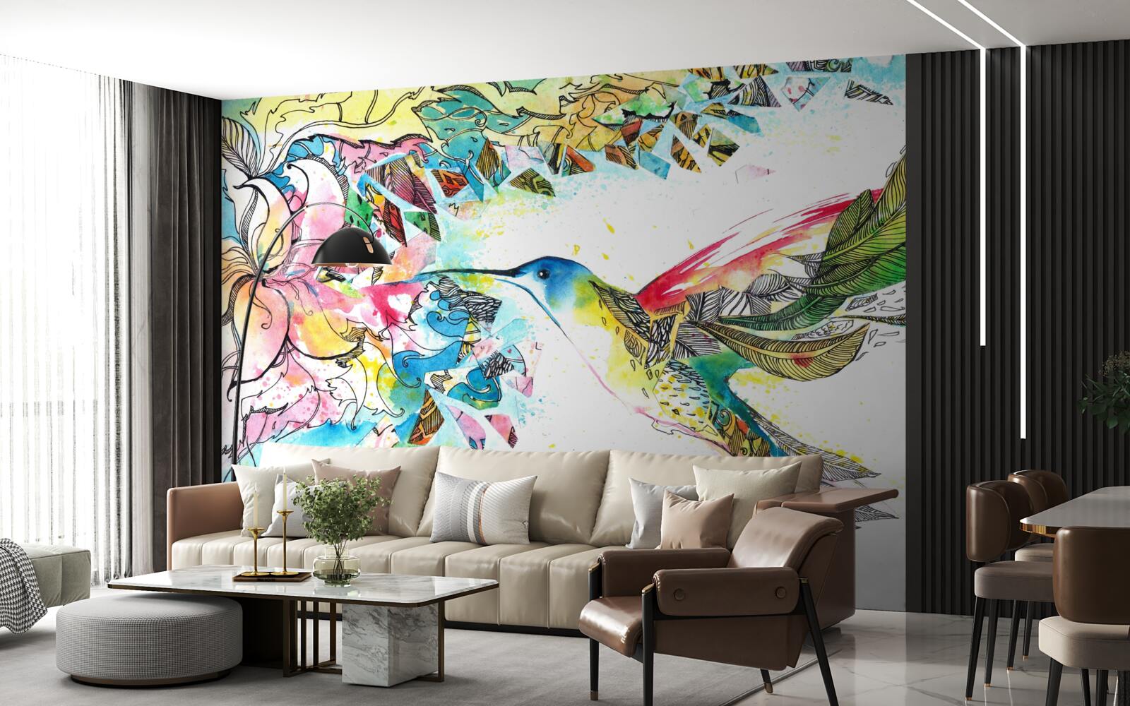 Papier peint les colibris se nourrissent du nectar des fleurs