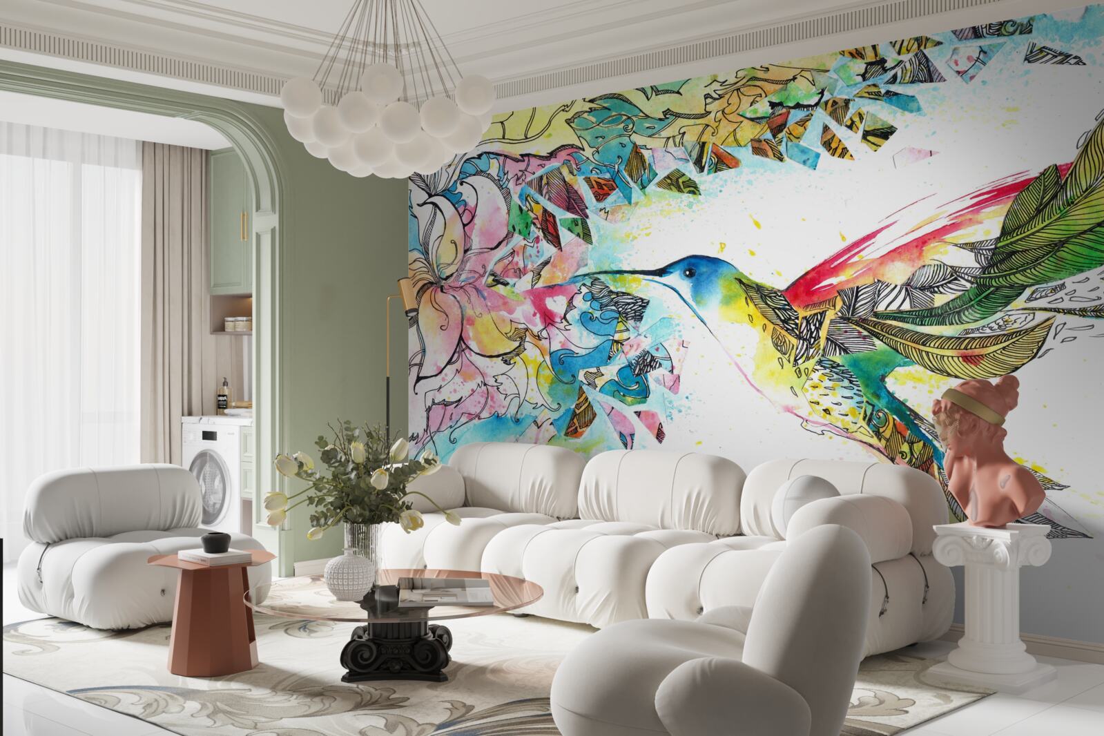 Papier peint les colibris se nourrissent du nectar des fleurs