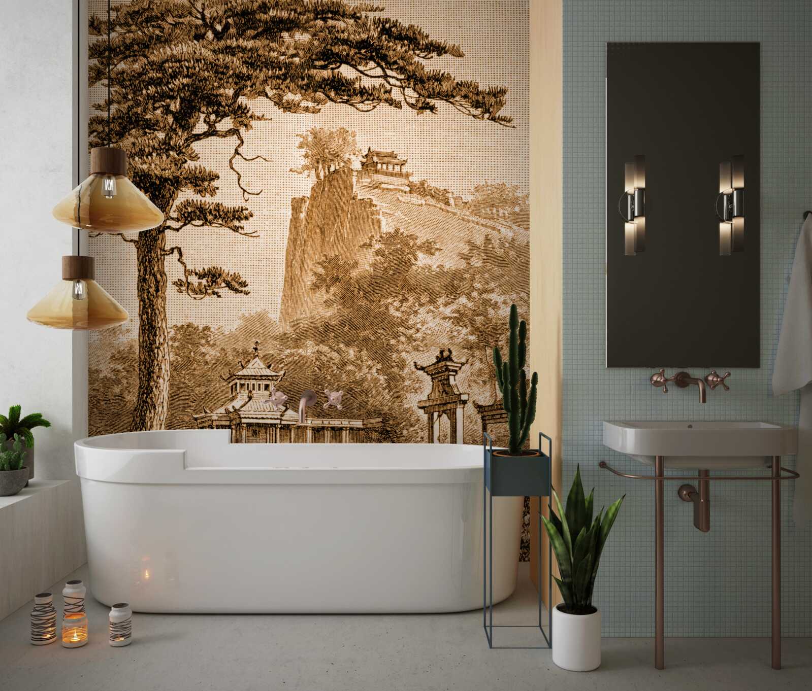 Papier peint jardin chinois luxuriant