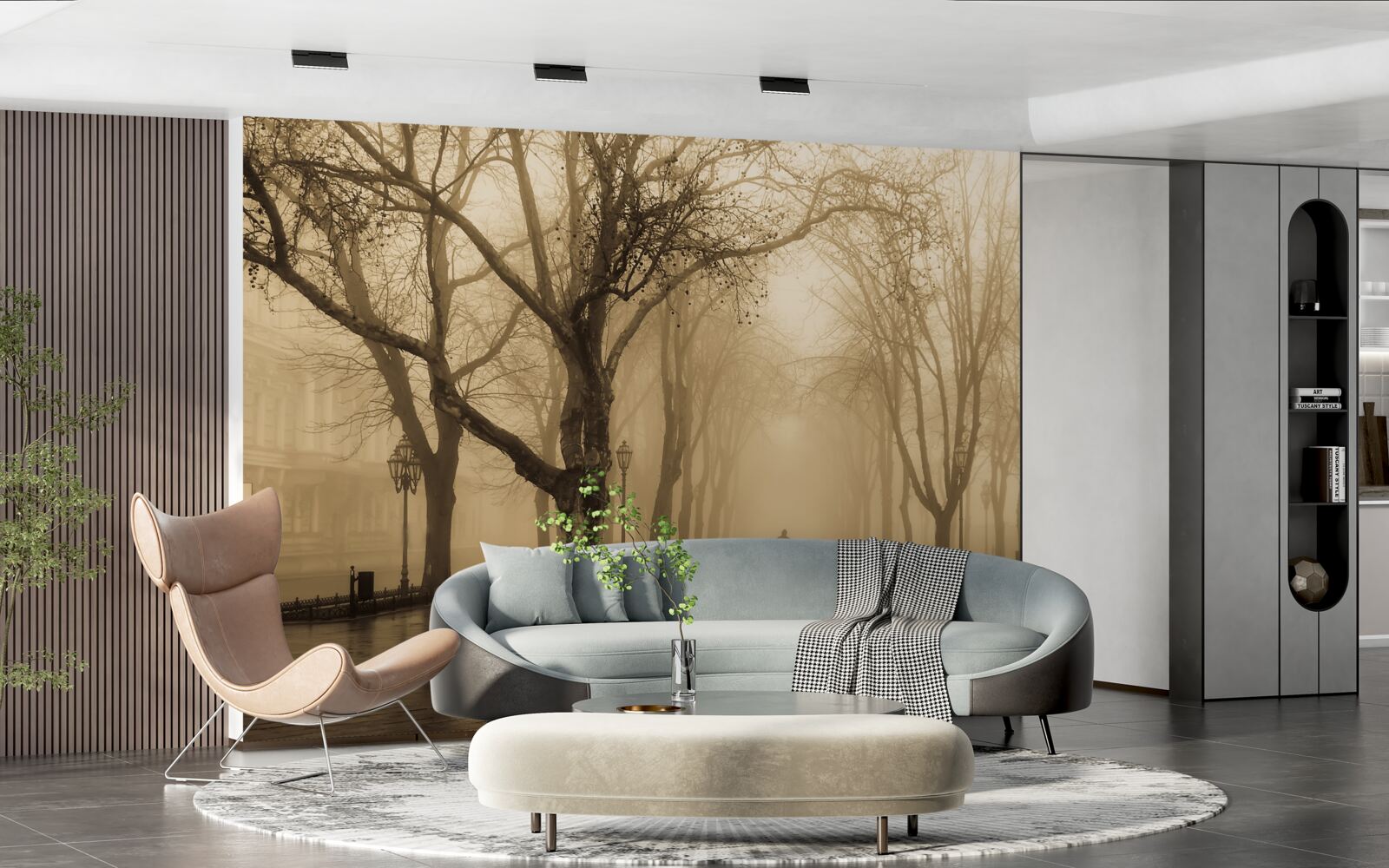 Papier peint l'avenue est envahie par la pluie et le brouillard