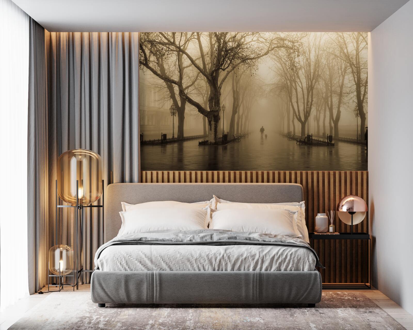 Papier peint l'avenue est envahie par la pluie et le brouillard