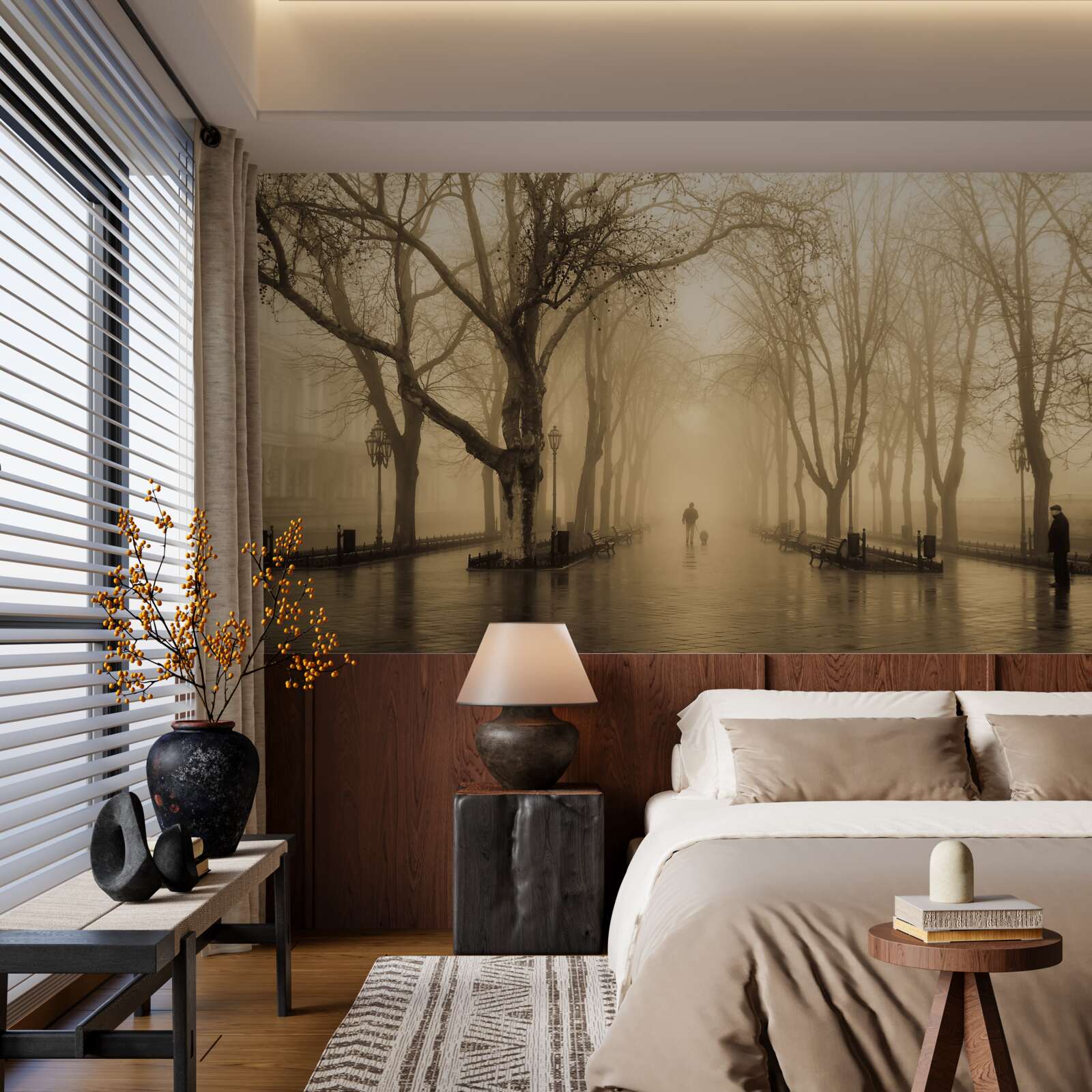 Papier peint l'avenue est envahie par la pluie et le brouillard