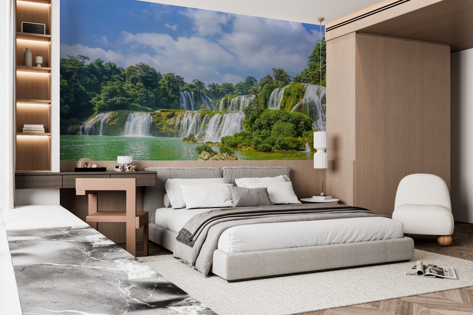 Papier peint chutes d'eau se déversant rapidement dans le bassin du lac