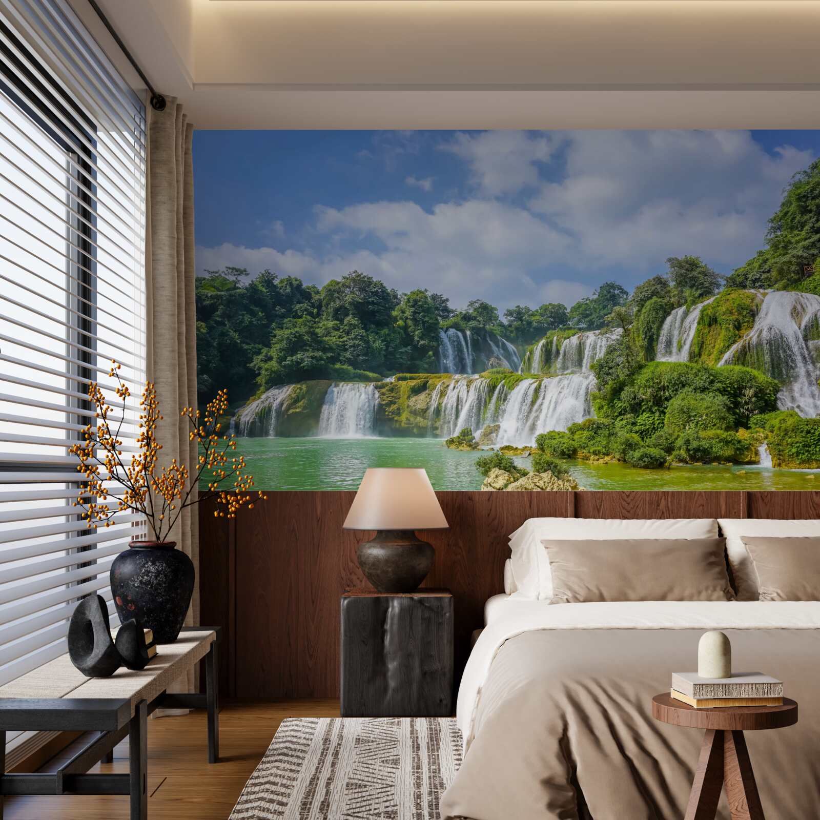 Papier peint chutes d'eau se déversant rapidement dans le bassin du lac