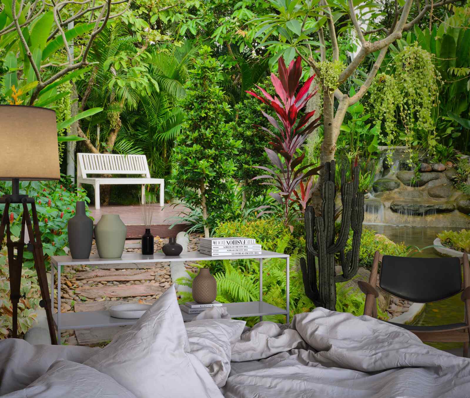 Papier peint paradis tropical dans une zone forestière près d'un étang