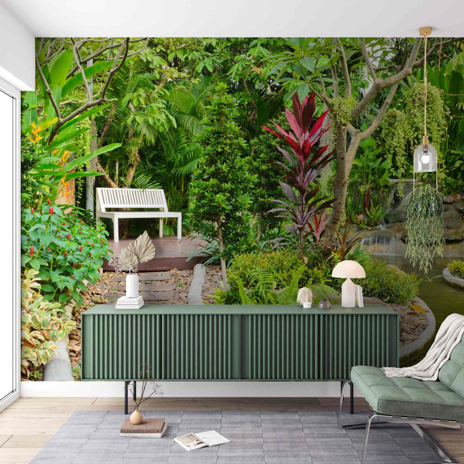 Papier peint paradis tropical dans une zone forestière près d'un étang