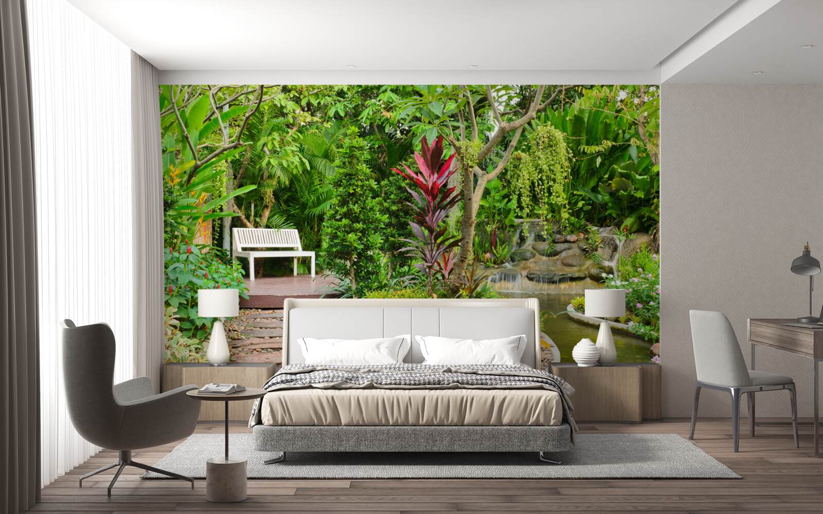 Papier peint paradis tropical dans une zone forestière près d'un étang