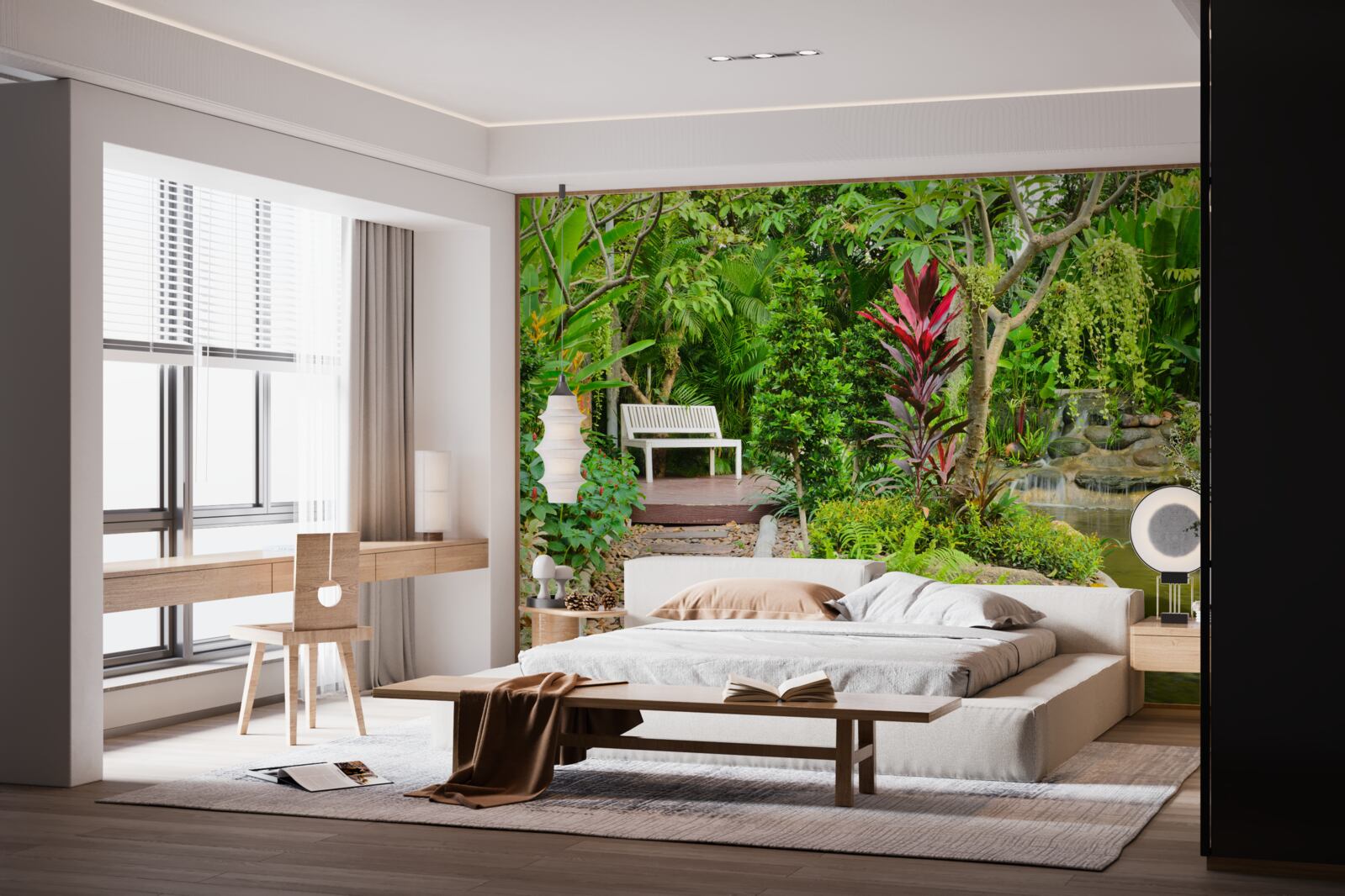 Papier peint paradis tropical dans une zone forestière près d'un étang