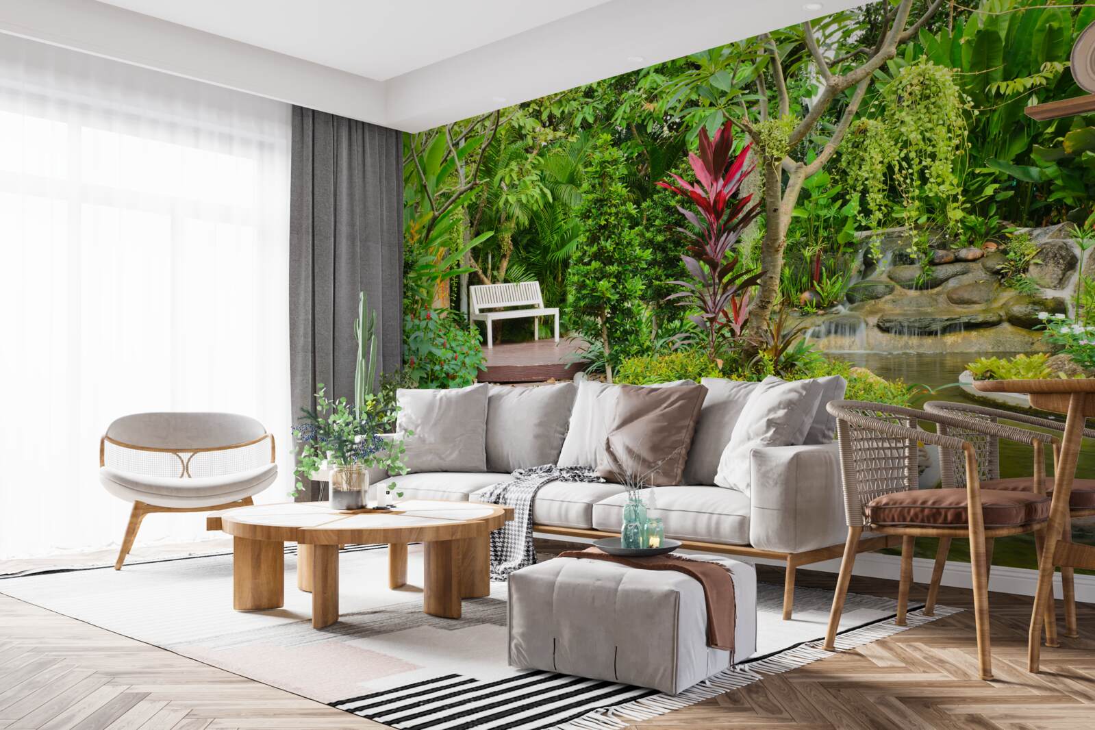 Papier peint paradis tropical dans une zone forestière près d'un étang