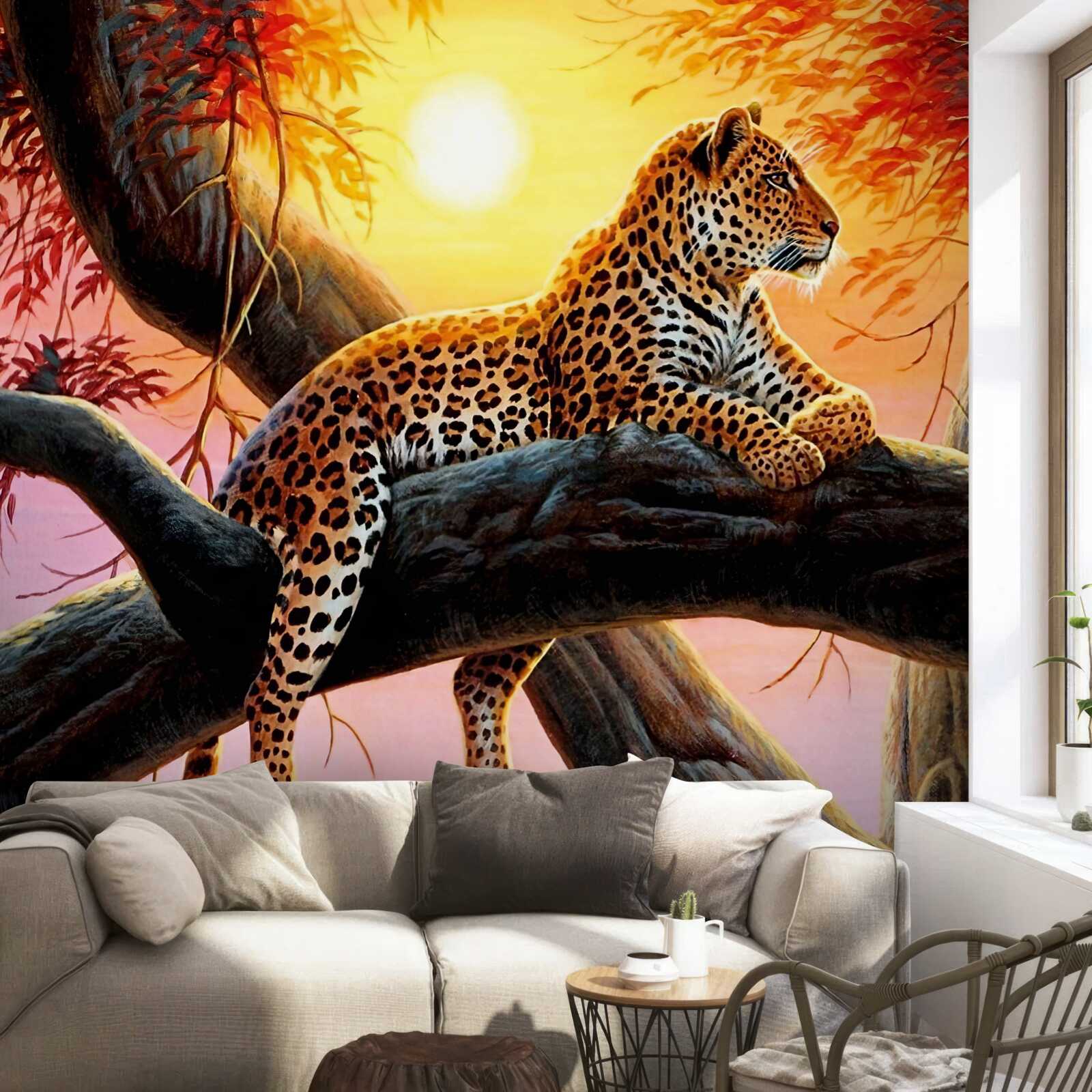 Papier peint léopard se détend à l'aube