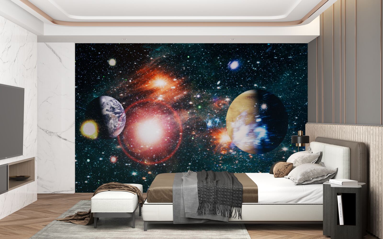 Papier peint un ciel étoilé par une nuit brumeuse