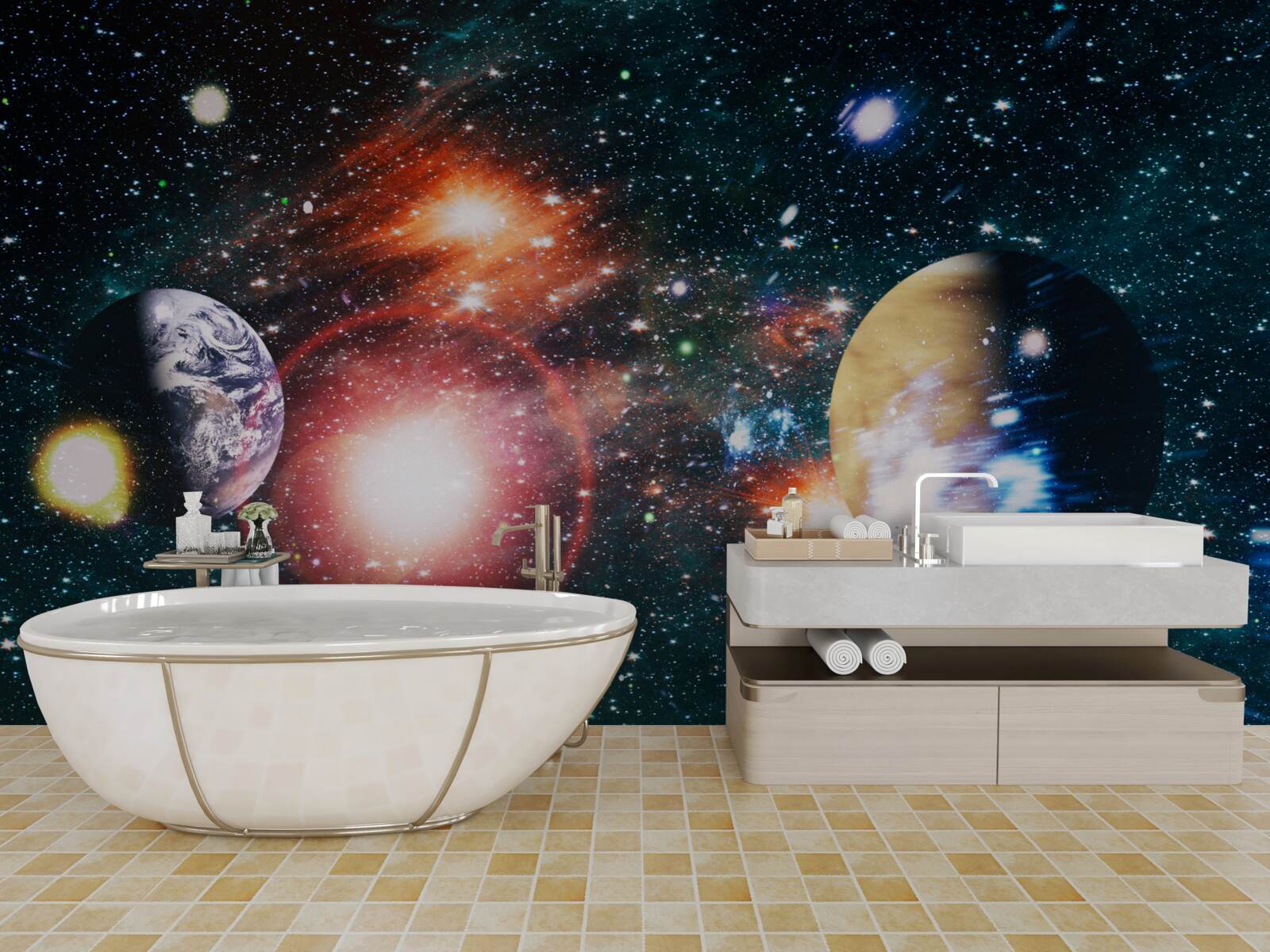 Papier peint un ciel étoilé par une nuit brumeuse