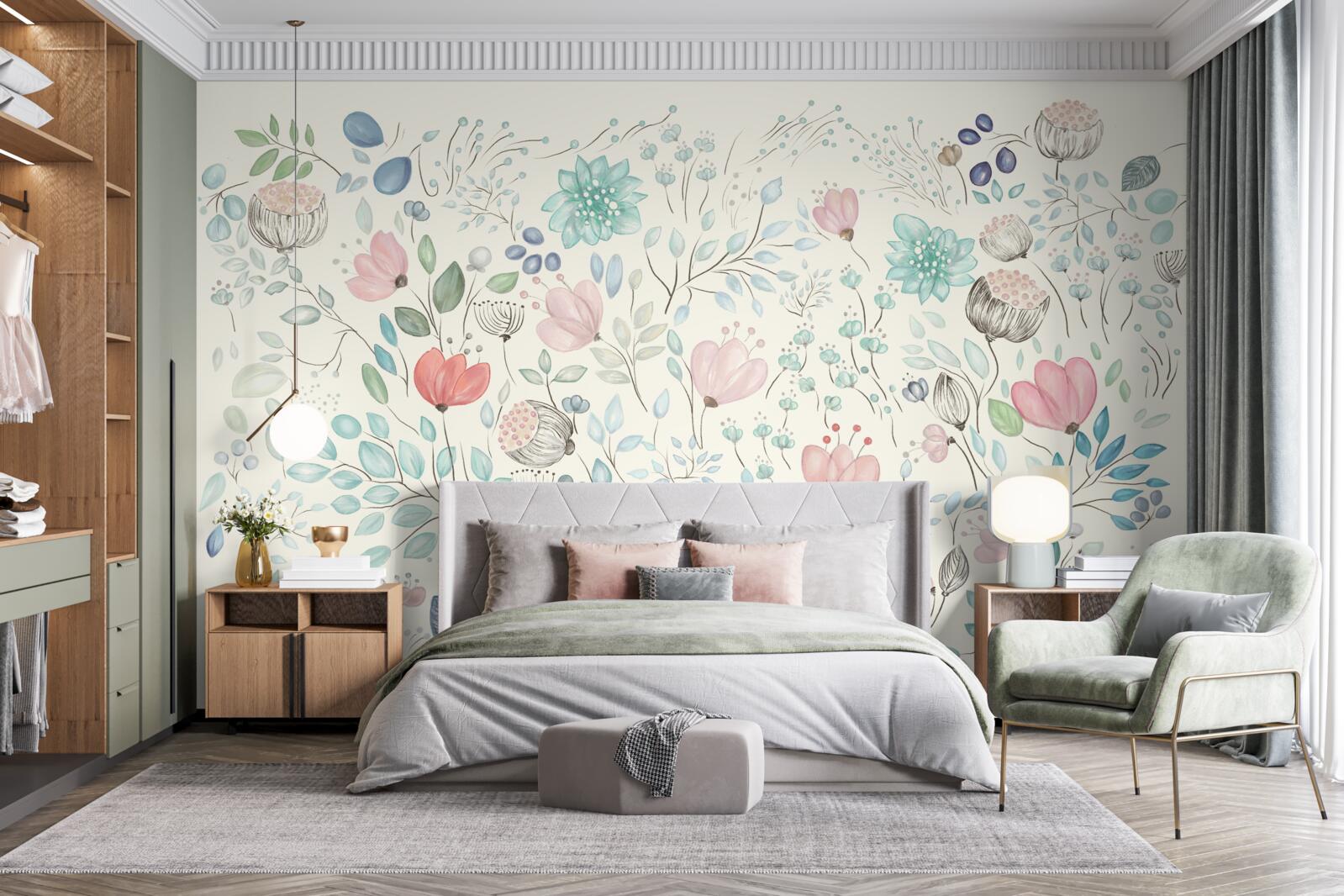 Papier peint petits bourgeons délicats