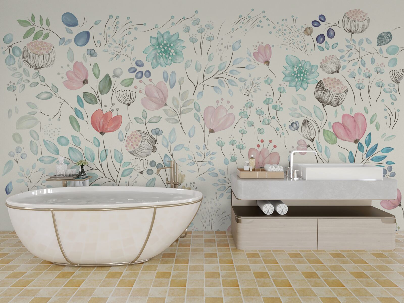 Papier peint petits bourgeons délicats