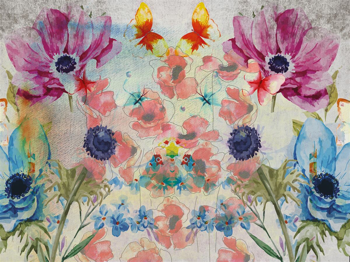 Papier peint fleurs peintes en différentes nuances d'aquarelle