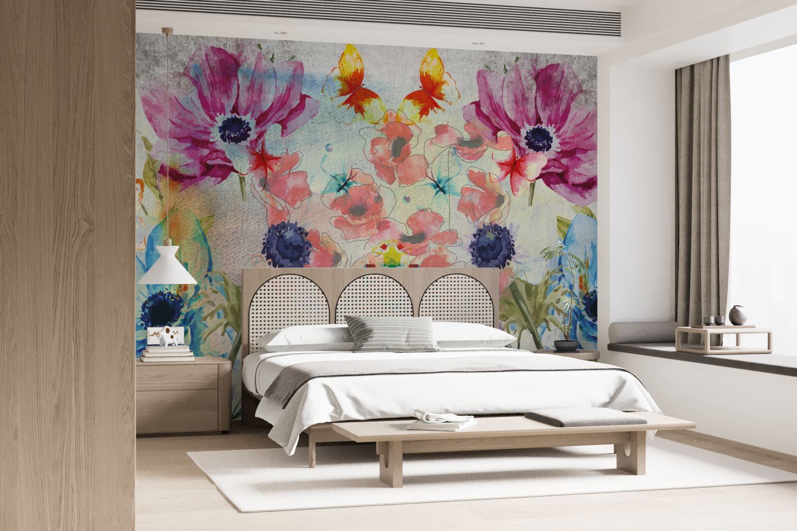 Papier peint fleurs peintes en différentes nuances d'aquarelle