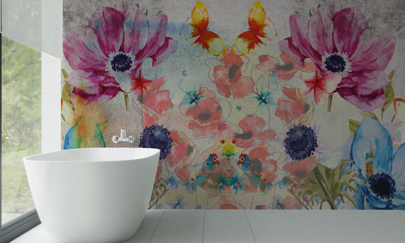 Papier peint fleurs peintes en différentes nuances d'aquarelle