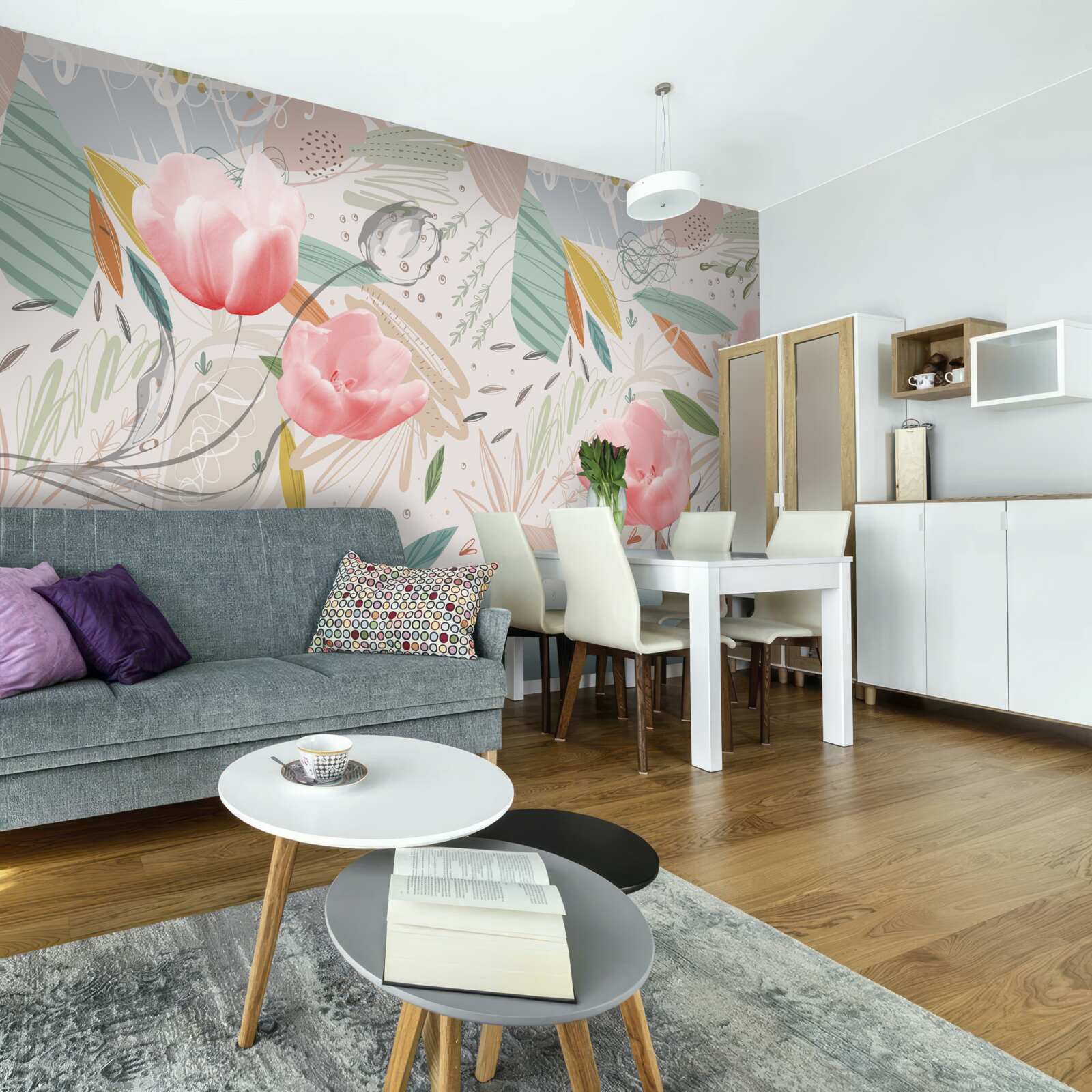 Papier peint fond de style abstrait avec des tulipes roses