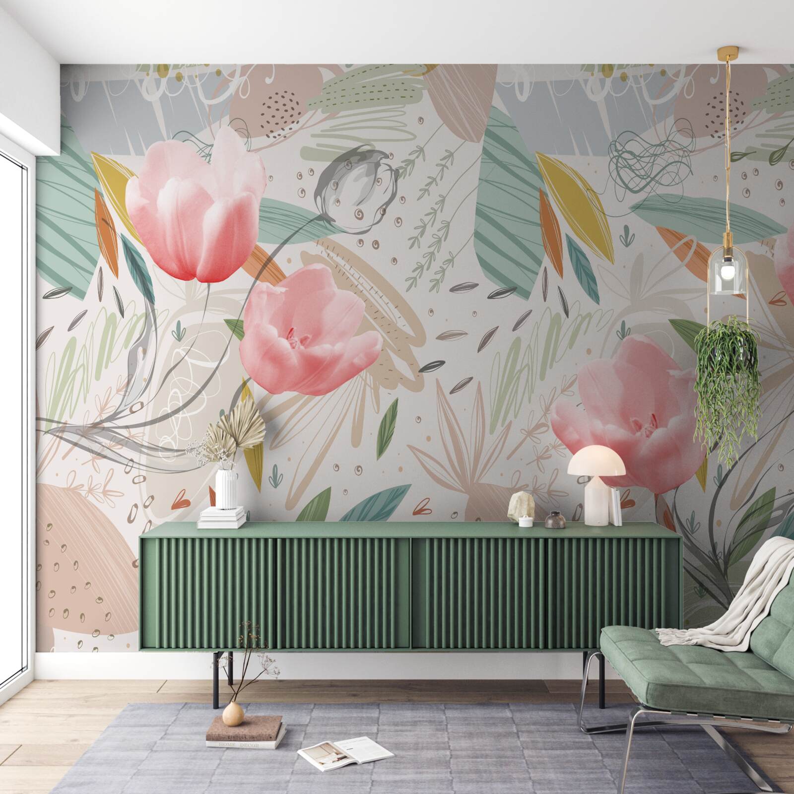 Papier peint fond de style abstrait avec des tulipes roses