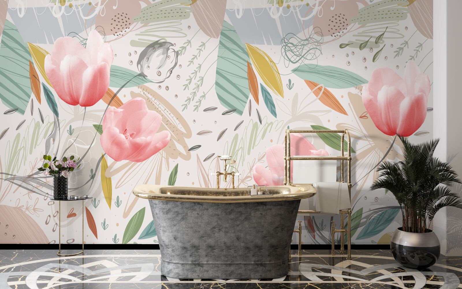 Papier peint fond de style abstrait avec des tulipes roses