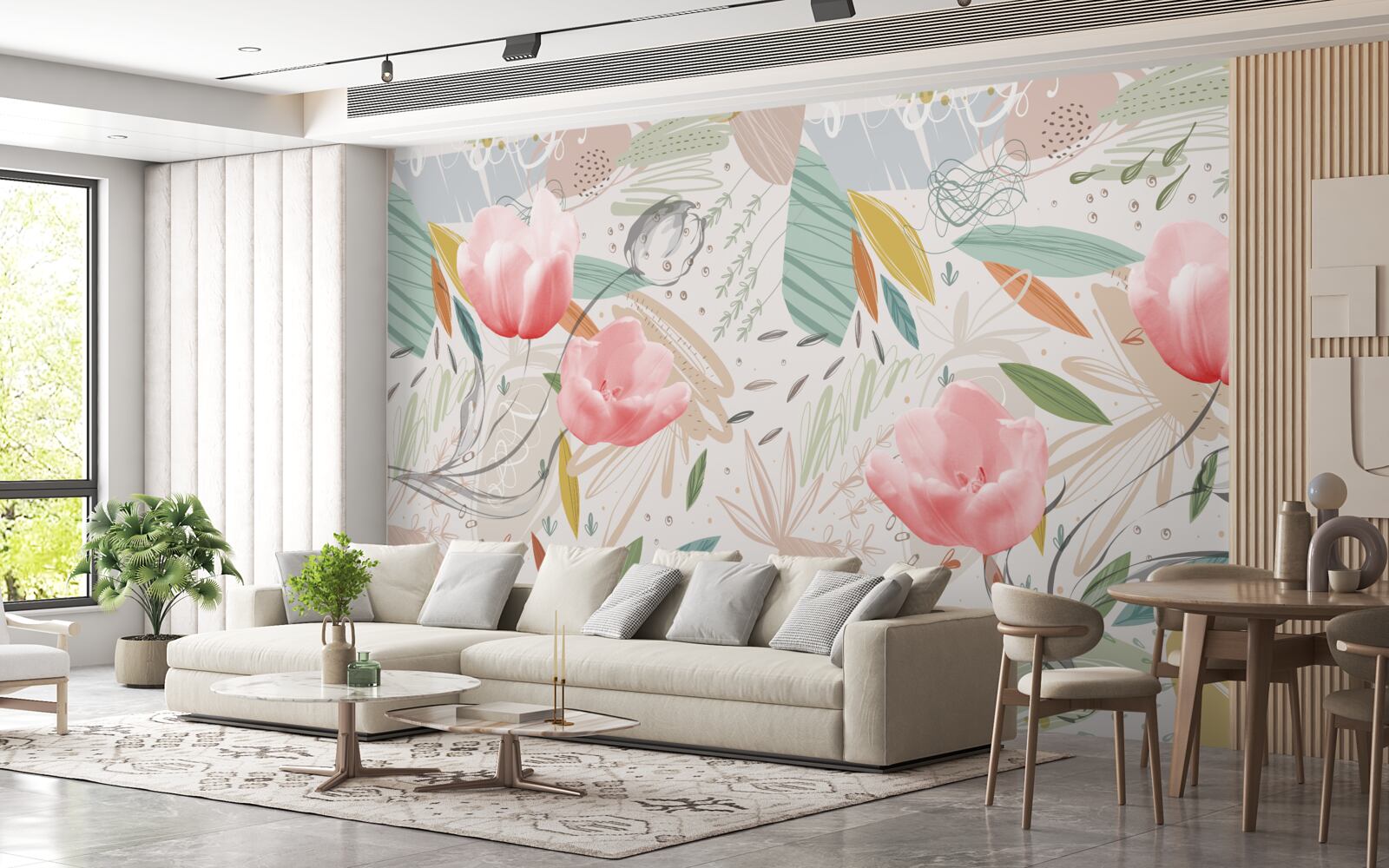 Papier peint fond de style abstrait avec des tulipes roses