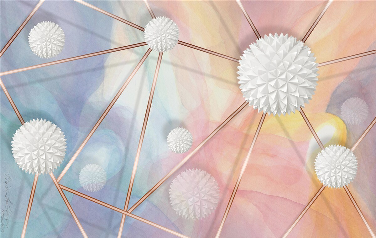 Papier peint les boules flottant dans l'air et les cordes qui les relient, en or