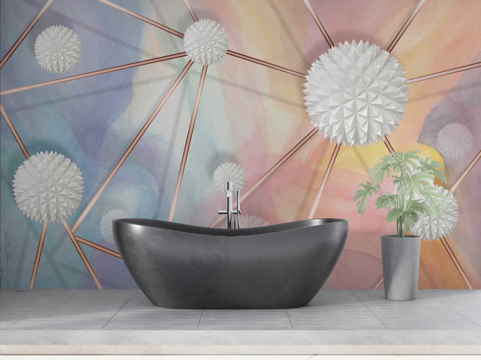 Papier peint les boules flottant dans l'air et les cordes qui les relient, en or