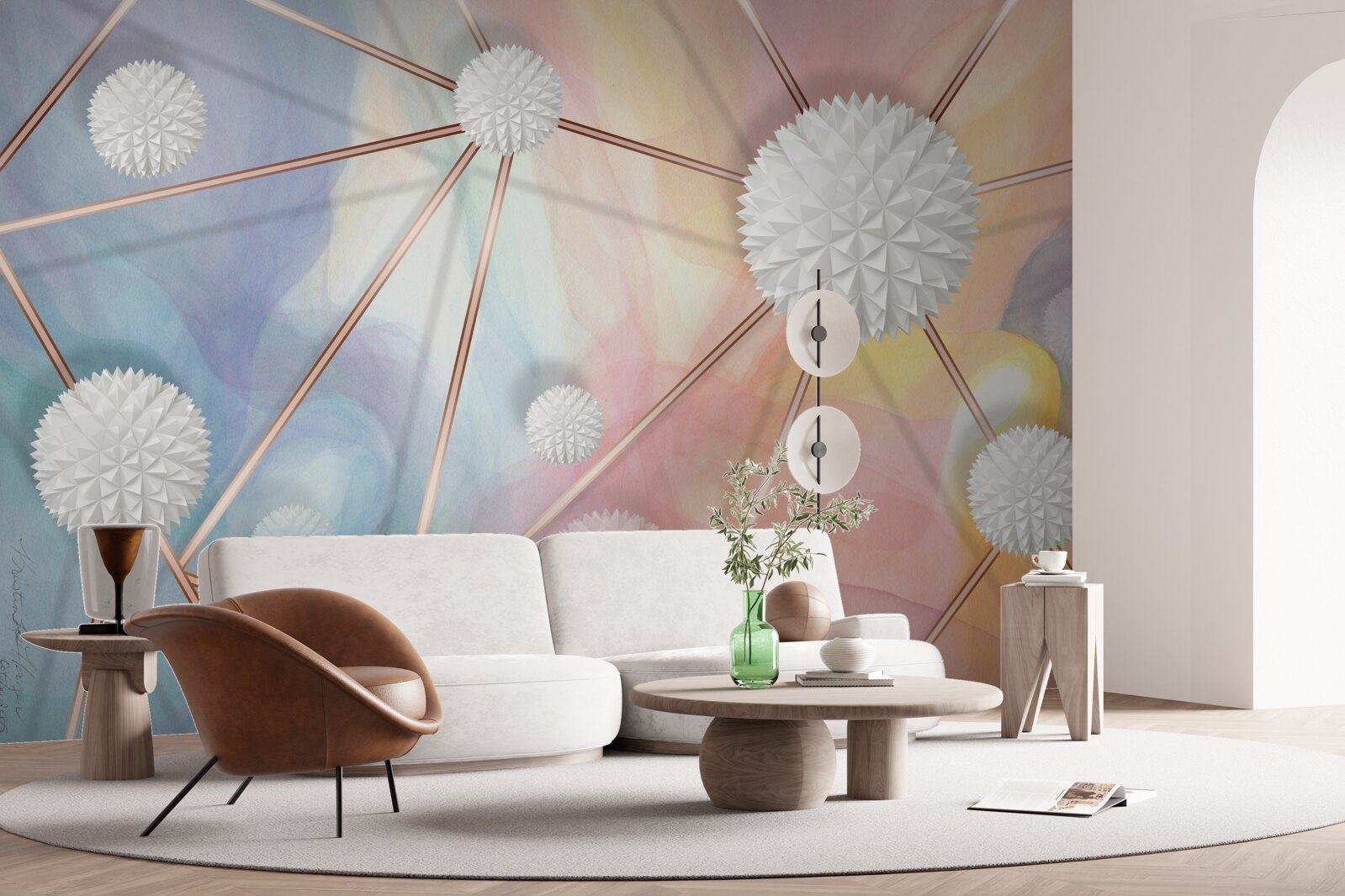 Papier peint les boules flottant dans l'air et les cordes qui les relient, en or