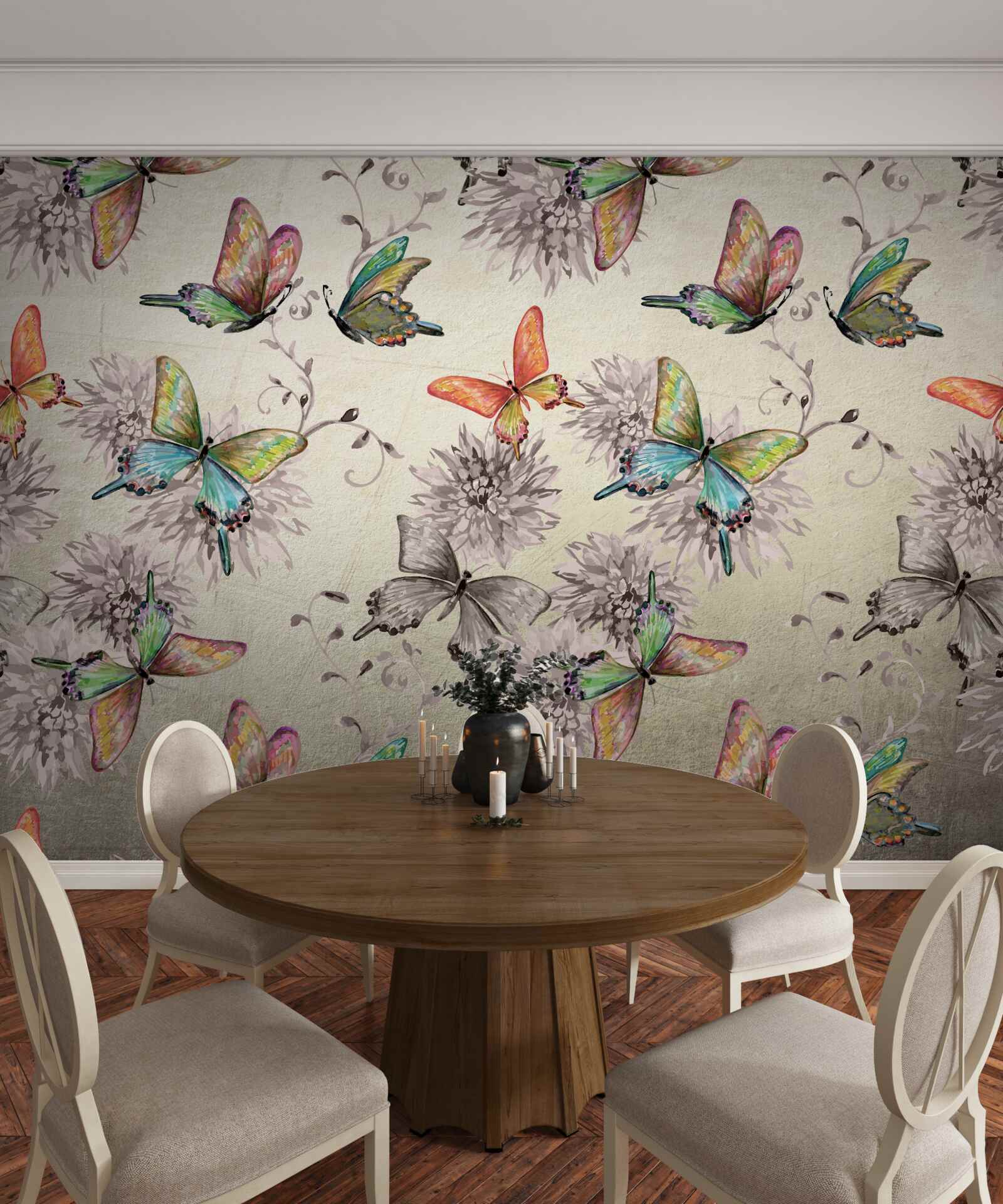 Papier peint il y a beaucoup de papillons, tous de couleurs différentes