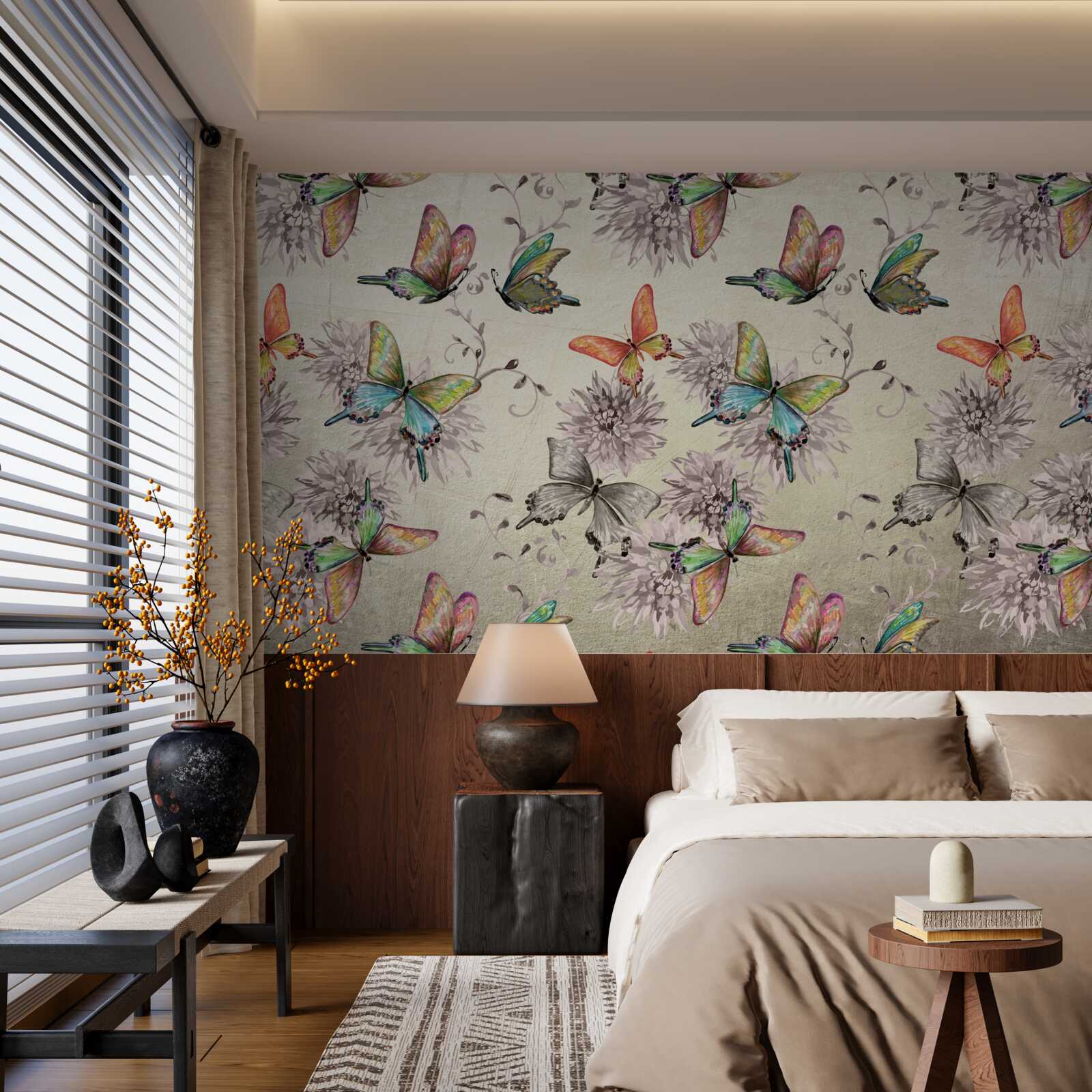 Papier peint il y a beaucoup de papillons, tous de couleurs différentes