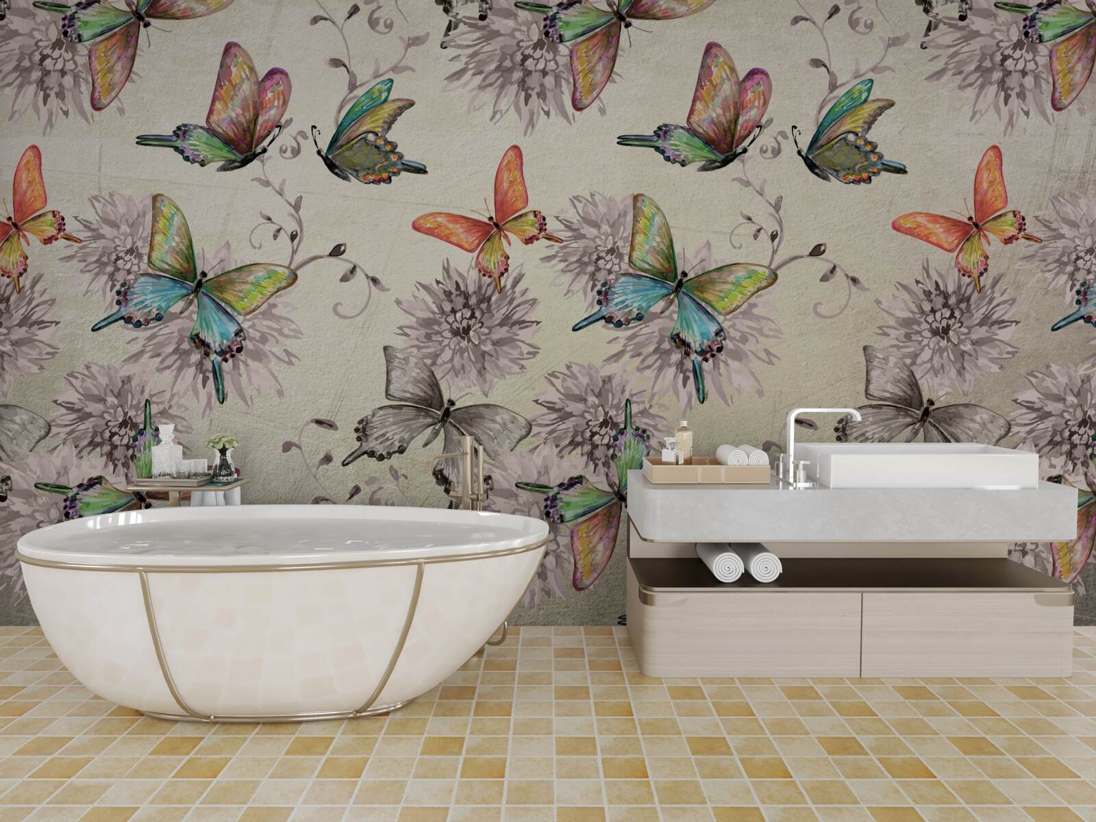 Papier peint il y a beaucoup de papillons, tous de couleurs différentes