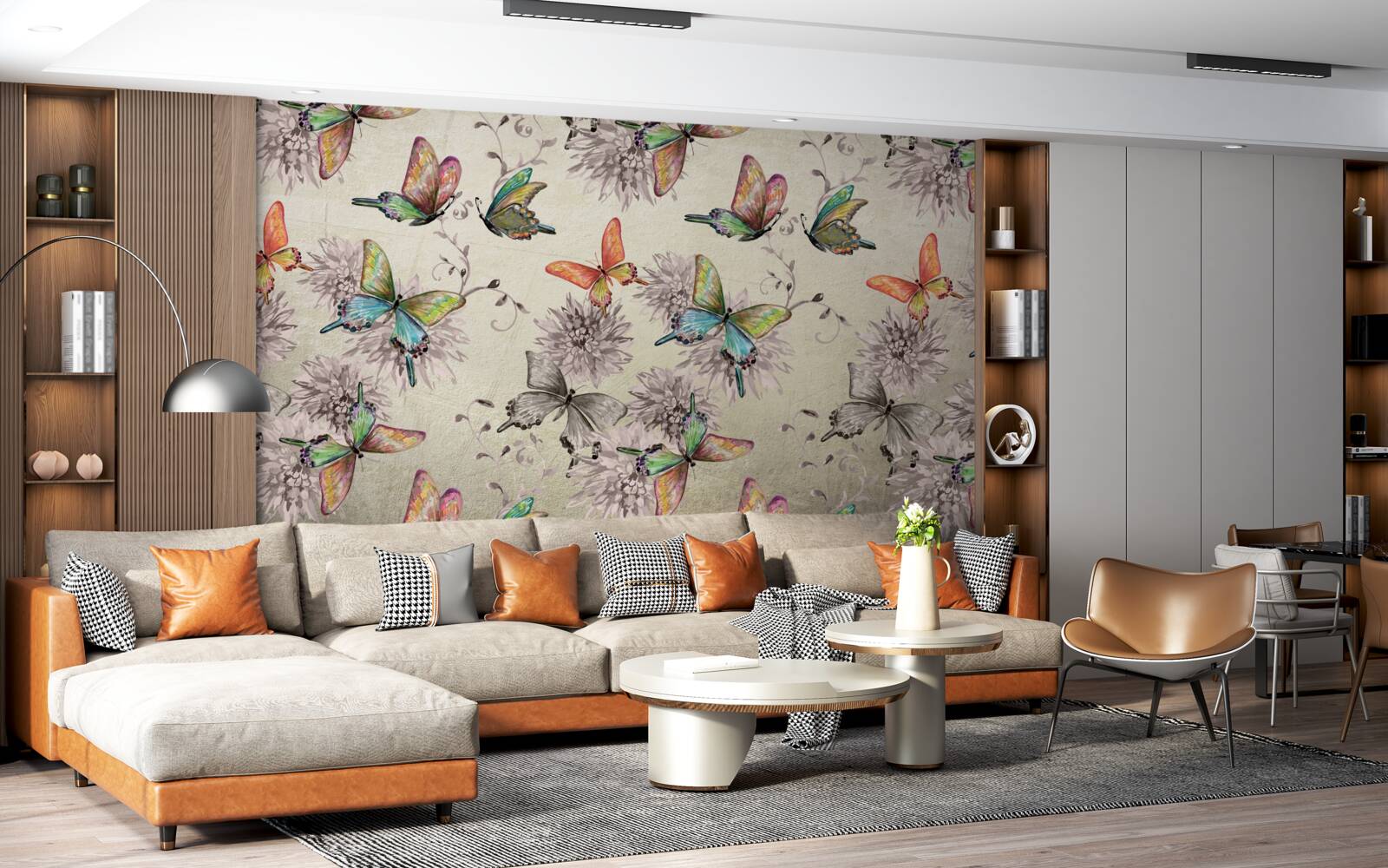 Papier peint il y a beaucoup de papillons, tous de couleurs différentes