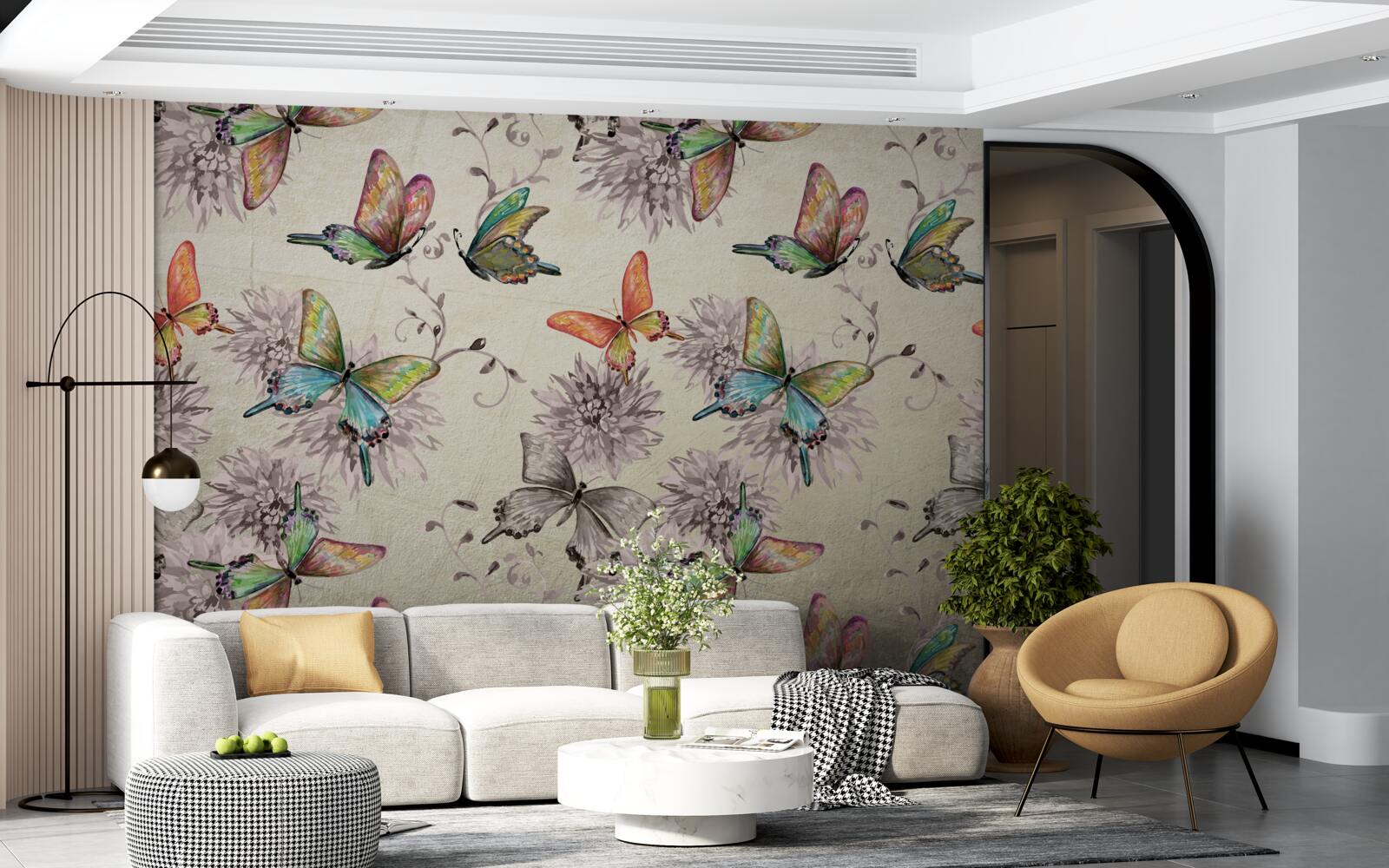 Papier peint il y a beaucoup de papillons, tous de couleurs différentes