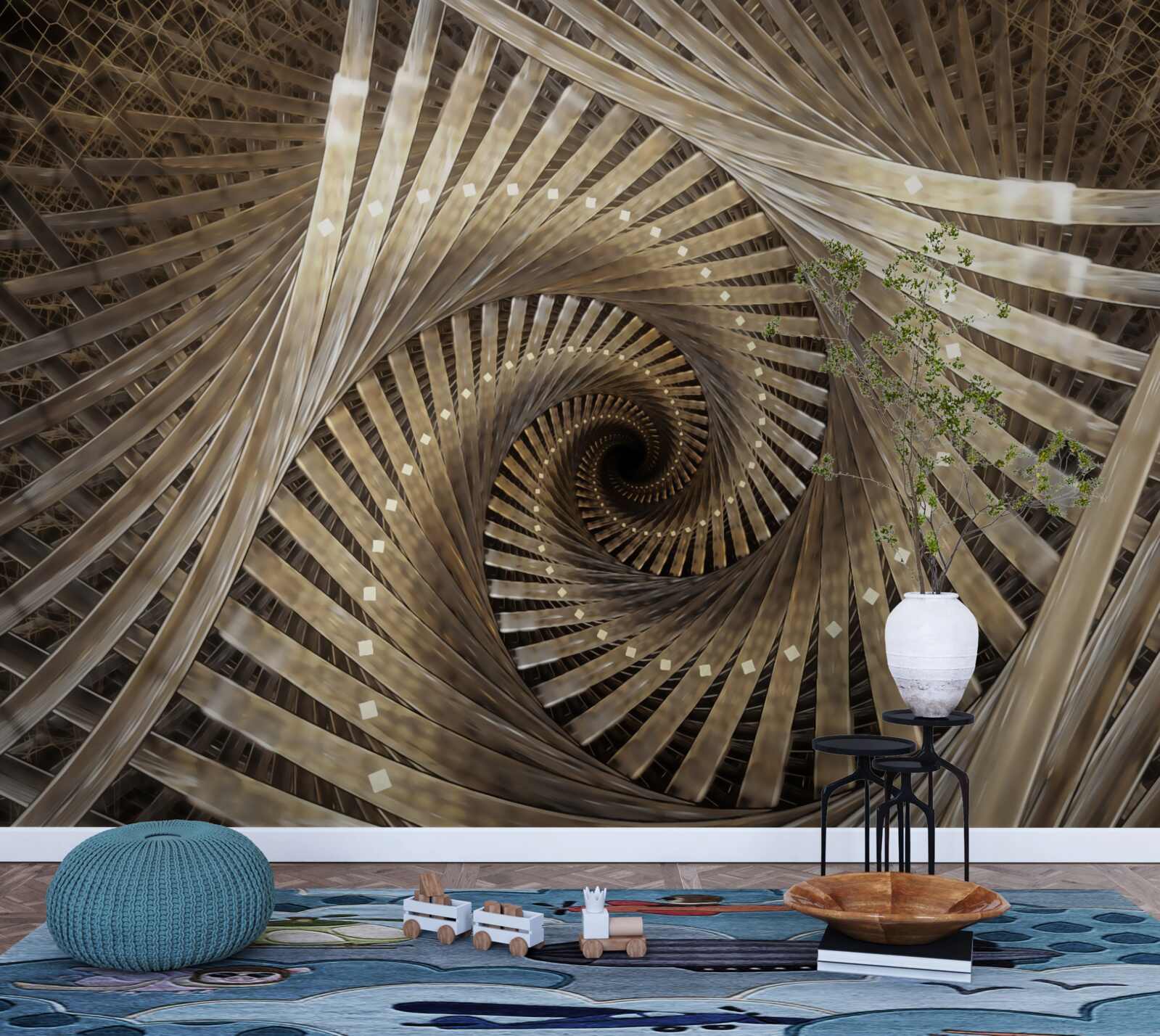 Papier peint l'escalier circulaire est visible dans la perspective