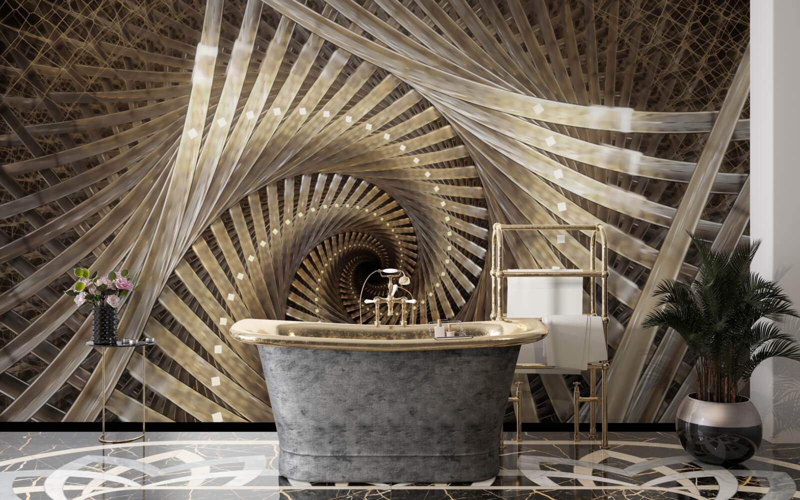 Papier peint l'escalier circulaire est visible dans la perspective