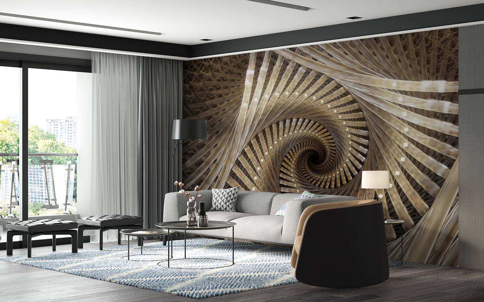 Papier peint l'escalier circulaire est visible dans la perspective