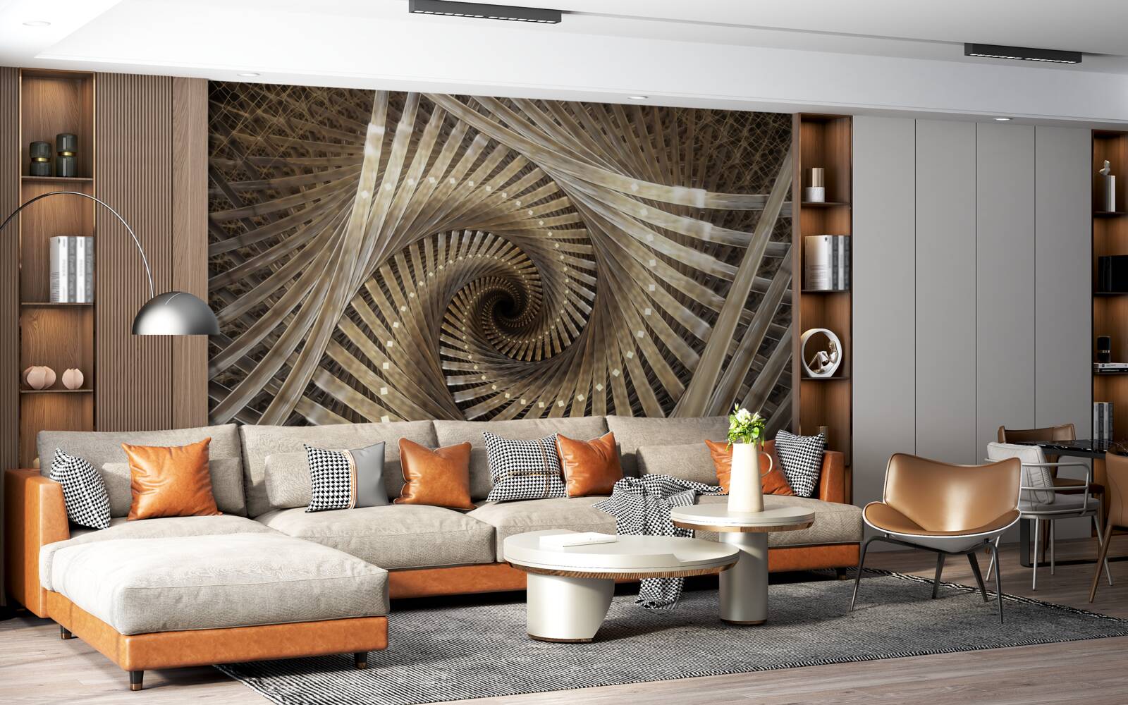 Papier peint l'escalier circulaire est visible dans la perspective