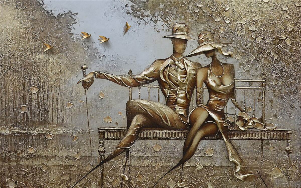 Papier peint jeunes amoureux sur un banc pendant une averse