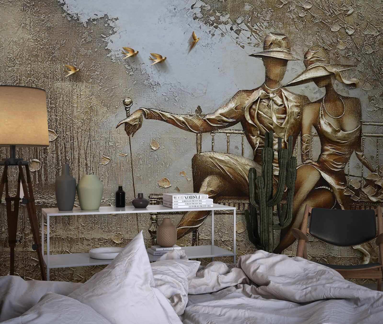 Papier peint jeunes amoureux sur un banc pendant une averse