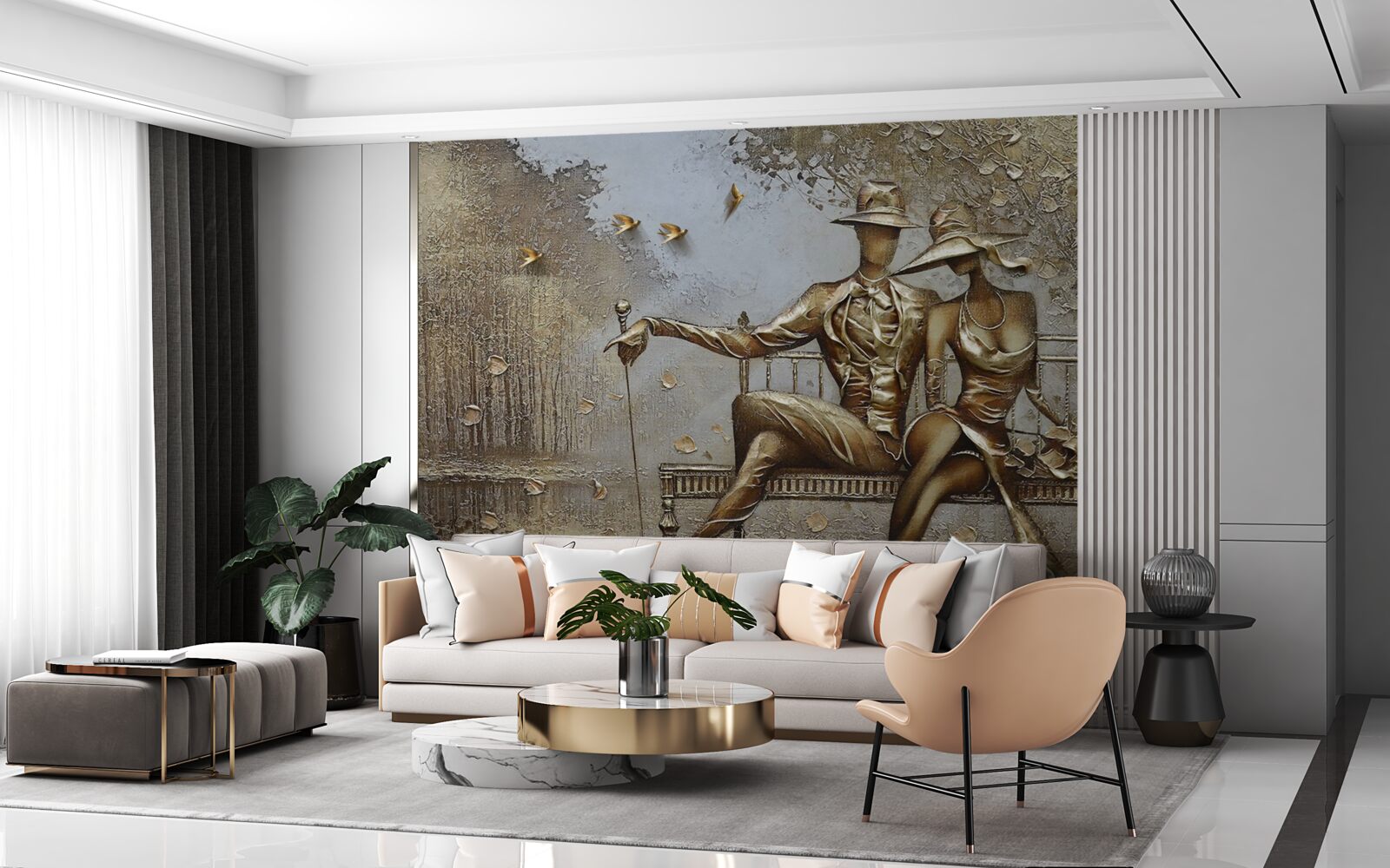 Papier peint jeunes amoureux sur un banc pendant une averse