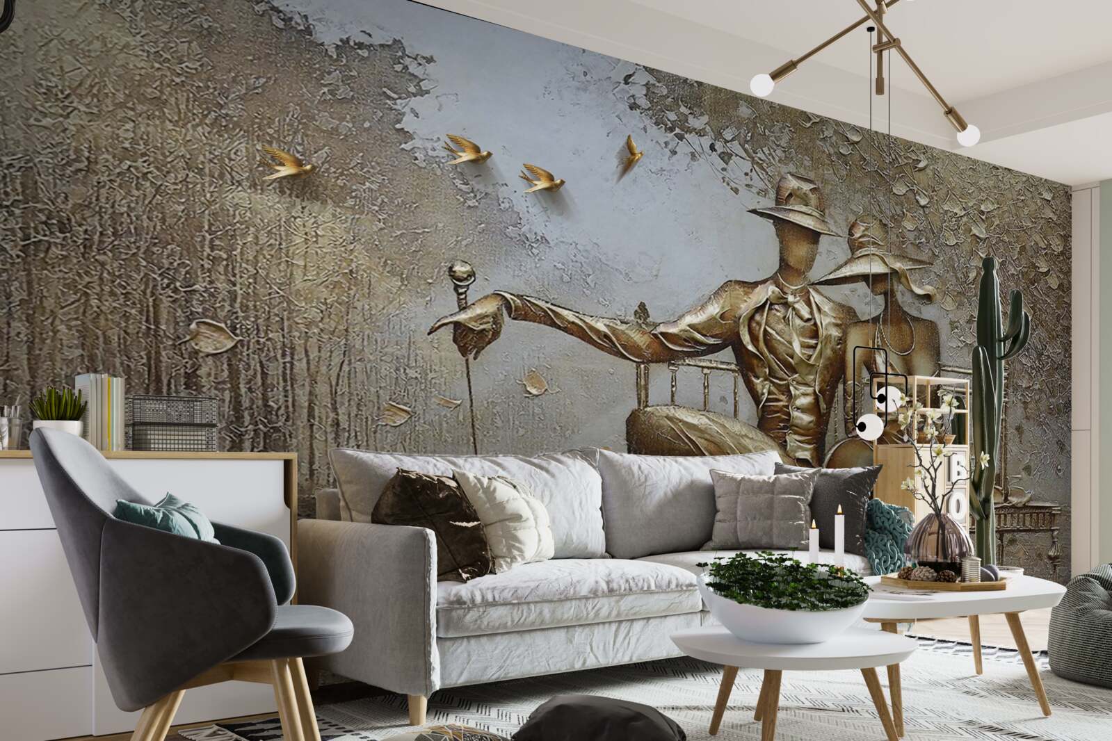 Papier peint jeunes amoureux sur un banc pendant une averse