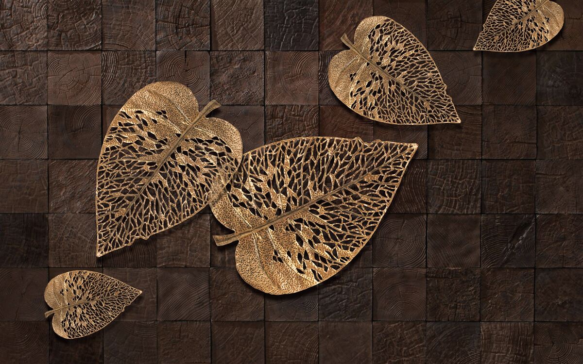 Papier peint feuilles métalliques brunes