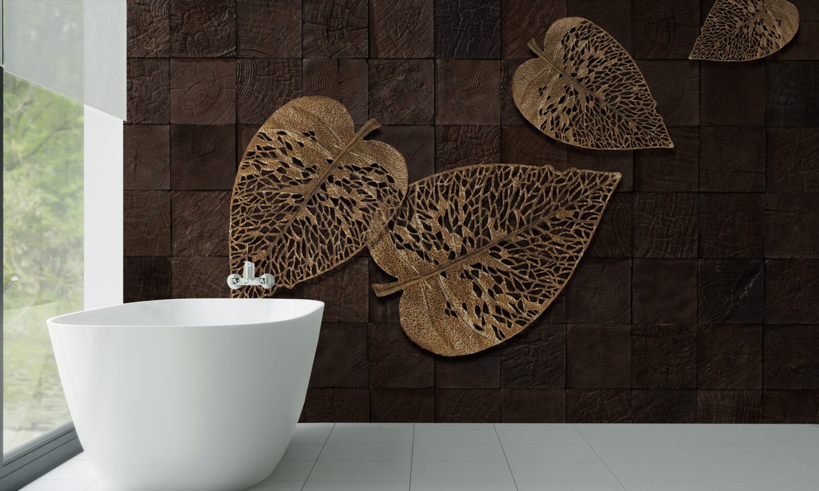 Papier peint feuilles métalliques brunes