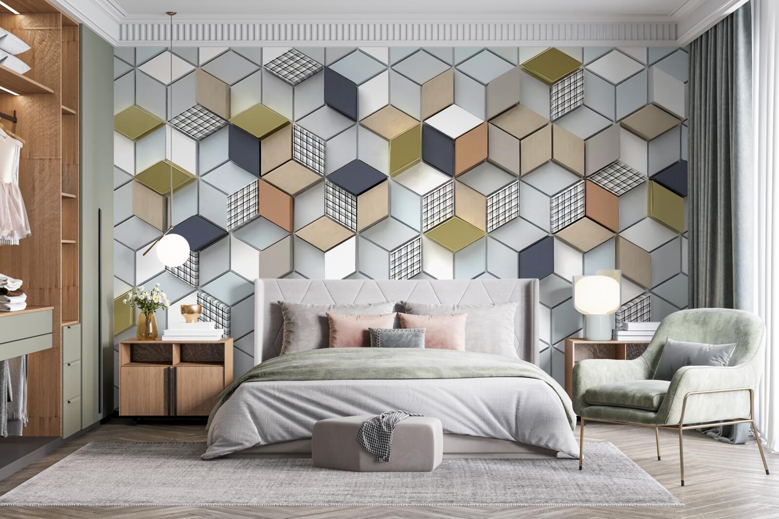 Papier peint formes volumétriques cubiques