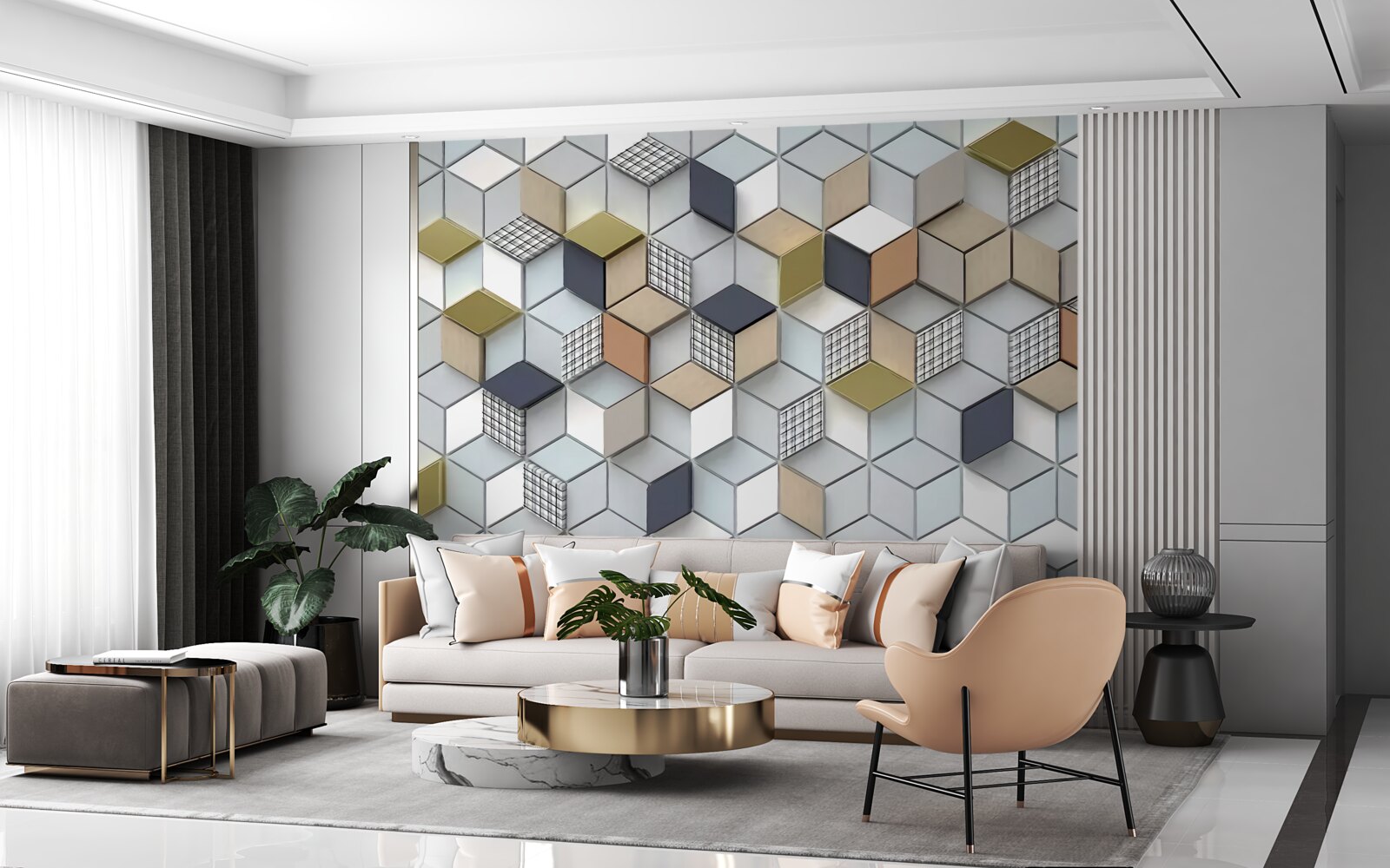 Papier peint formes volumétriques cubiques