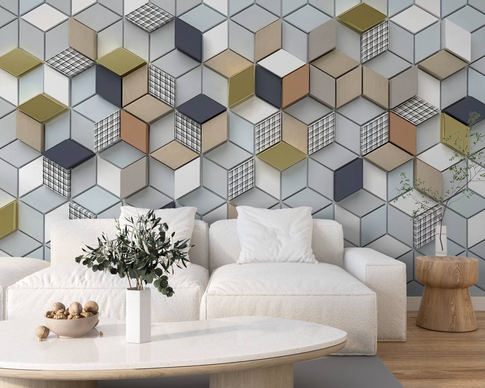 Papier peint formes volumétriques cubiques